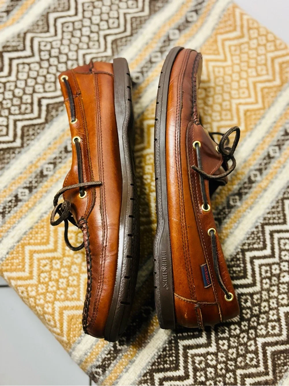 Sebago Chestnut Brown Leather Lace Up Boat Shoes men’s 12M
